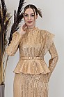 Payetli Peplum Detay Pamira Abiye - Gold - MN-4962