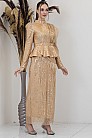 Payetli Peplum Detay Pamira Abiye - Gold - MN-4962