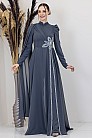 Taşlı Çiçek İşlemeli Çiçek Tulum - Antrasit - MN-4970
