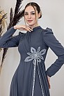Taşlı Çiçek İşlemeli Çiçek Tulum - Antrasit - MN-4970
