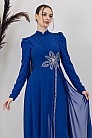 Taşlı Çiçek İşlemeli Çiçek Tulum - Saks Mavisi - MN-4974