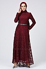 Alessa Simli Dantel Abiye Elbise - Bordo - MN-5960