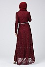 Alessa Simli Dantel Abiye Elbise - Bordo - MN-5960