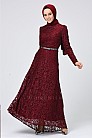 Alessa Simli Dantel Abiye Elbise - Bordo - MN-5960