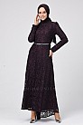 Alessa Simli Dantel Abiye Elbise - Mor - MN-5961