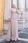 Etek Kısmı Tül İşlemeli Lavanta Abiye - Bej - MN-4853