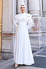 Fırfır Detay Saten Berrak Abiye - Beyaz - MN-4846