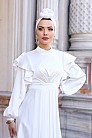 Fırfır Detay Saten Berrak Abiye - Beyaz - MN-4846