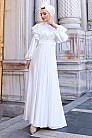 Fırfır Detay Saten Berrak Abiye - Beyaz - MN-4846