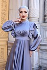 Fırfır Detay Saten Berrak Abiye - Gri - MN-4847
