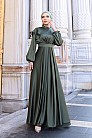 Fırfır Detay Saten Berrak Abiye - Haki - MN-4845