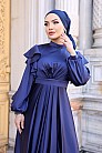 Fırfır Detay Saten Berrak Abiye - Lacivert - MN-4848