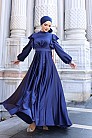 Fırfır Detay Saten Berrak Abiye - Lacivert - MN-4848