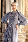Şifon Ve Boncuk İşlemeli Alya Abiye - Gri - MN-4836