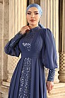 Şifon Ve Boncuk İşlemeli Alya Abiye - İndigo - MN-4838