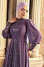 Şifon Ve Boncuk İşlemeli Alya Abiye - Lila - MN-4837