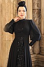 Şifon Ve Boncuk İşlemeli Alya Abiye - Siyah - MN-4839