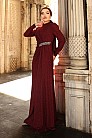 Simli Şifon Defne Abiye - Bordo - MN-4842