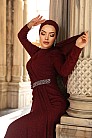 Simli Şifon Defne Abiye - Bordo - MN-4842