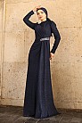 Simli Şifon Defne Abiye - Lacivert - MN-4843