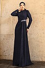 Simli Şifon Defne Abiye - Lacivert - MN-4843
