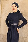 Simli Şifon Defne Abiye - Lacivert - MN-4843