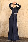 Simli Şifon Defne Abiye - Lacivert - MN-4843