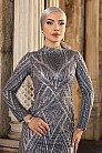 Tümüyle Simli Tasarım Gala Abiye - Gri - MN-4863