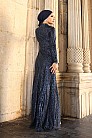 Tümüyle Simli Tasarım Gala Abiye - Lacivert - MN-4864