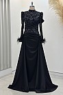 Kuyruklu Saten Anabel Abiye - Siyah - MN-5017