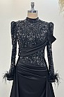 Kuyruklu Saten Anabel Abiye - Siyah - MN-5017