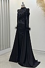 Kuyruklu Saten Anabel Abiye - Siyah - MN-5017