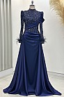Kuyruklu Saten Anabel Abiye - Lacivert - MN-5019
