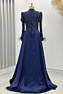 Kuyruklu Saten Anabel Abiye - Lacivert - MN-5019