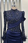 Kuyruklu Saten Anabel Abiye - Lacivert - MN-5019