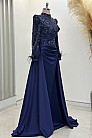 Kuyruklu Saten Anabel Abiye - Lacivert - MN-5019