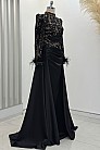 Kuyruklu Saten Anabel Abiye - Siyah Gold - MN-5021
