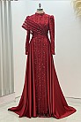 Omuz Detaylı Saten Elegance Abiye - Kırmızı - MN-5027