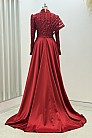 Omuz Detaylı Saten Elegance Abiye - Kırmızı - MN-5027