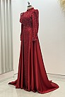 Omuz Detaylı Saten Elegance Abiye - Kırmızı - MN-5027