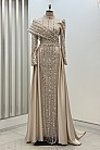 Omuz Detaylı Saten Elegance Abiye - Gold - MN-5022