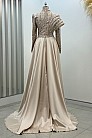 Omuz Detaylı Saten Elegance Abiye - Gold - MN-5022