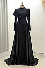 Omuz Detaylı Saten Elegance Abiye - Siyah - MN-5023
