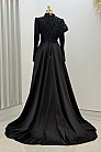Omuz Detaylı Saten Elegance Abiye - Siyah - MN-5023