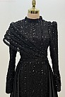 Omuz Detaylı Saten Elegance Abiye - Siyah - MN-5023