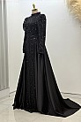 Omuz Detaylı Saten Elegance Abiye - Siyah - MN-5023