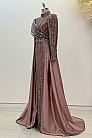 Omuz Detaylı Saten Elegance Abiye - Kahve - MN-5055