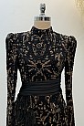 Beli Kuyruk Detay Dantel Zenna Abiye - Siyah Gold - MN-5059