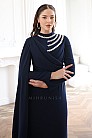 Zarif Pelerinli Taş İşlemeli Lina Abiye  - Lacivert - MN-5370