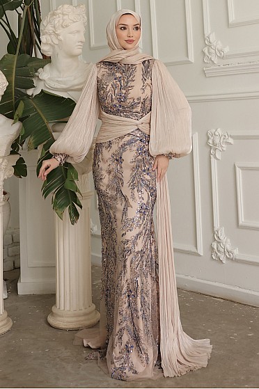 Bel Detaylı İşlemeli Liora Abiye - Taş Beji